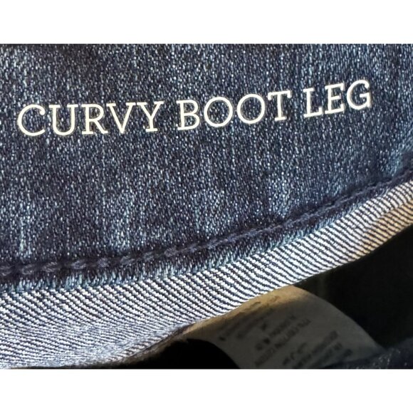 Curvy Boot Leg Jeans Low Rise Size 14S Short Length Dark Wash 77% Cotton Stretch - Picture 4 of 5